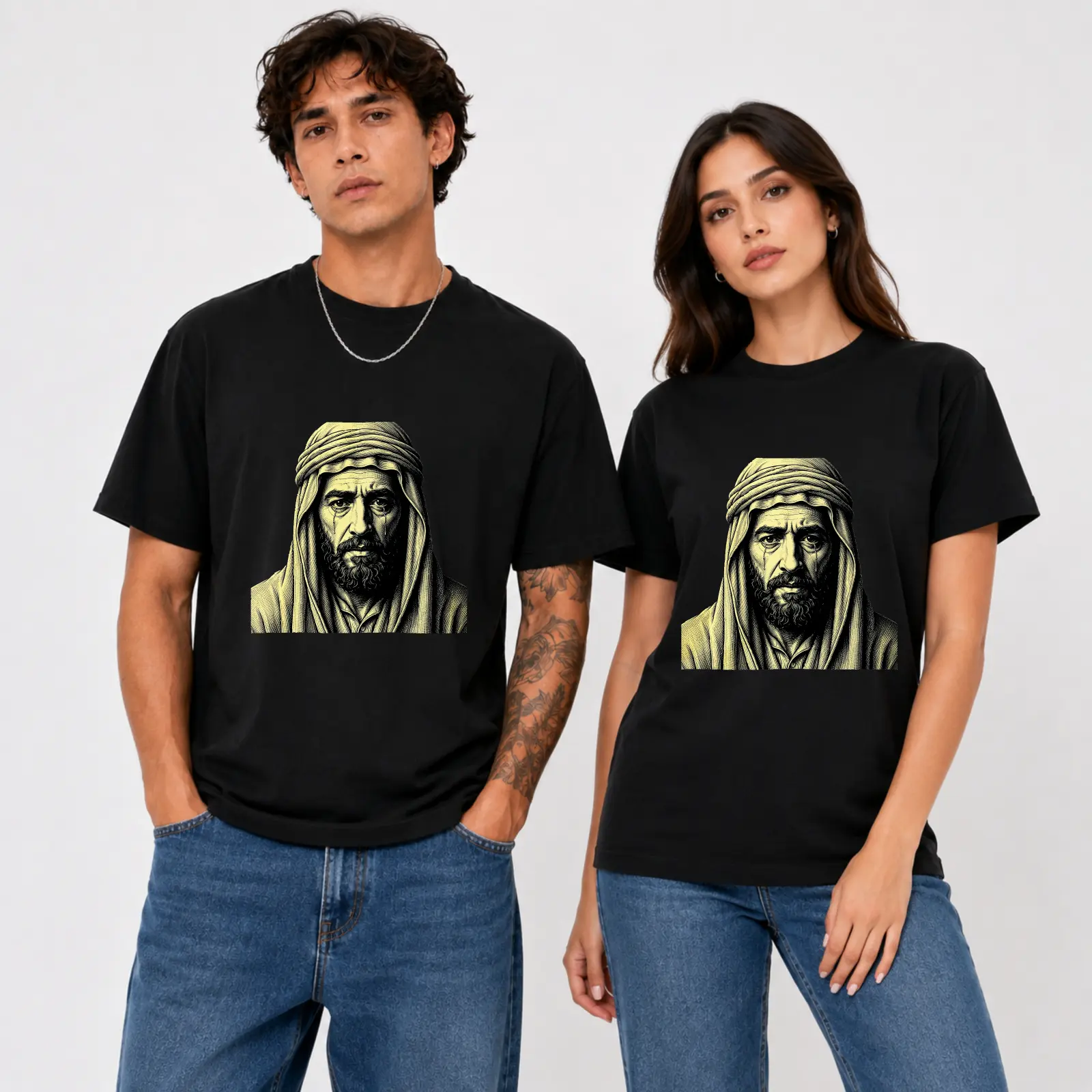 CARPESUN, Vintage Graphic Tee, Short Sleeve T-Shirt, Arabic Sheikh Portrait Print, Soft Cotton Blend, Unisex Casual Streetwear, Single Pack