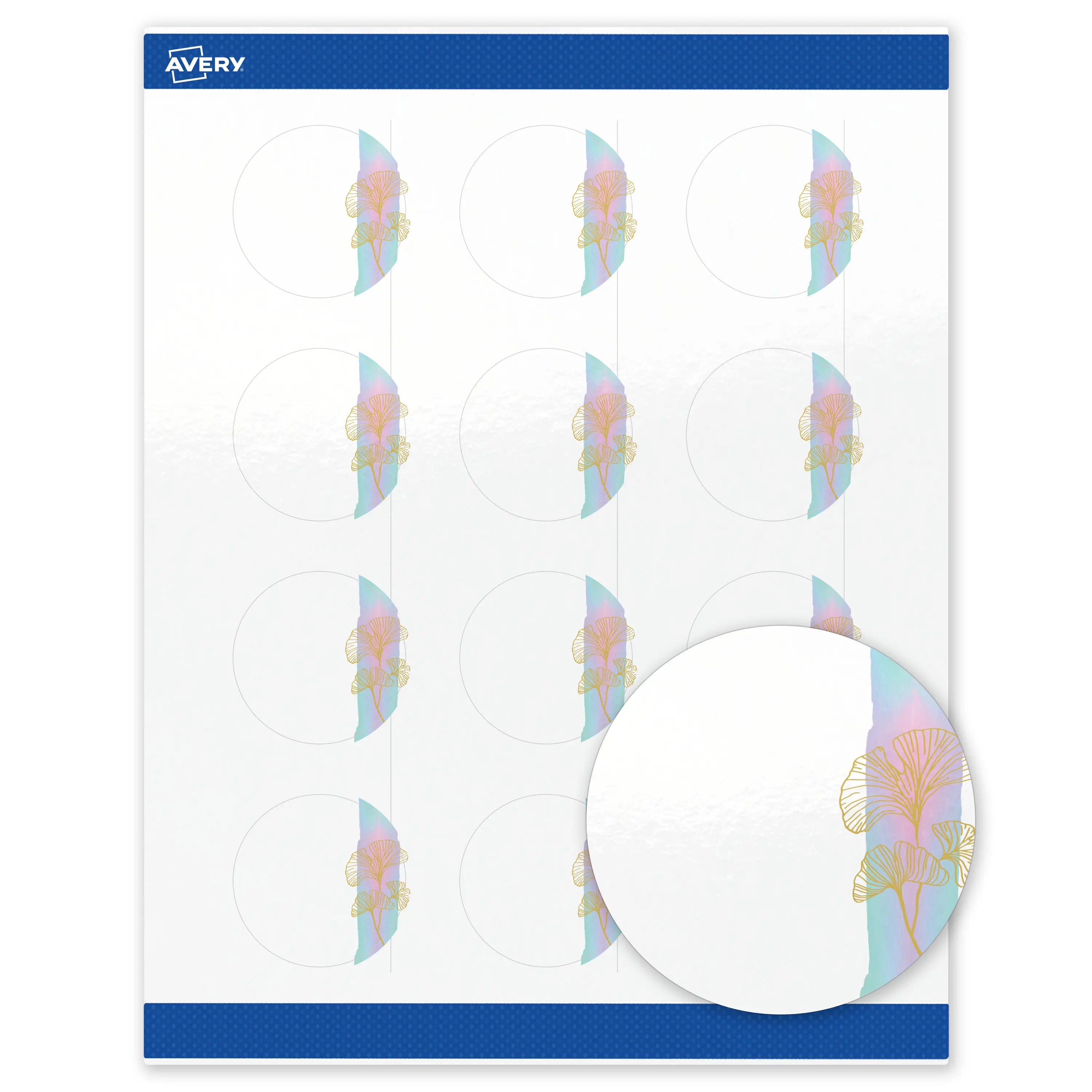 Avery Printable Round Labels with Sure Feed Technology, Pre-Printed Floral Design, Glossy White, 2" Diameter, Laser & Inkjet Compatible, 120 Total, Great for Branding, Marketing, and Events