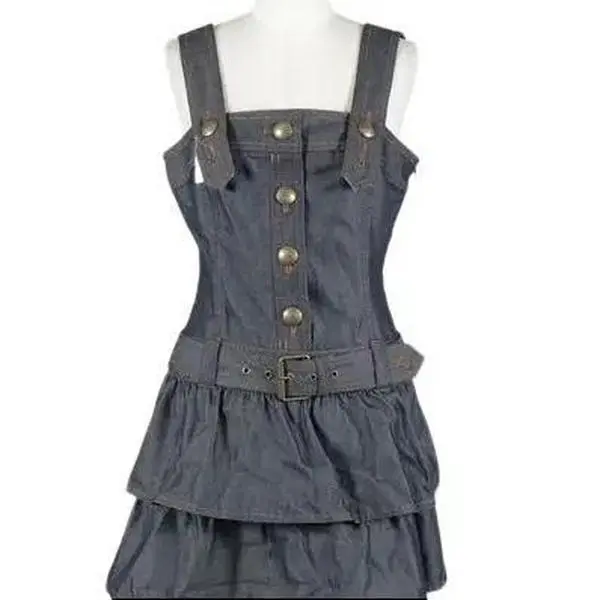 Pre-owned Burberry London Denim Jumper Size 38 Unuse with Ruffled Hem and Buckle Detail