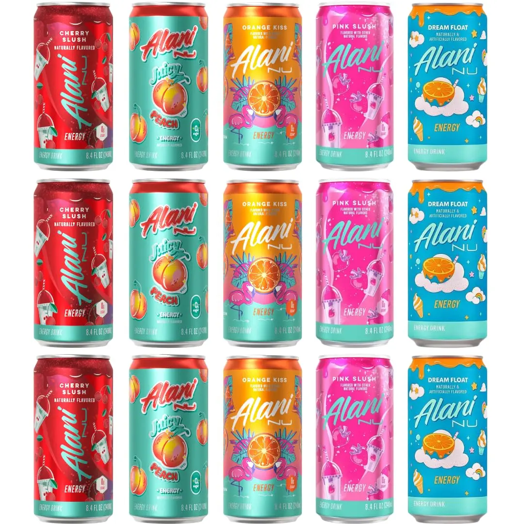 Sugar-Free Energy Drink Mini Cans Variety Pack - 5 Flavors, 15-Pack (8.4 Fl Oz), 10 Calories, 100mg Caffeine, Biotin, B Vitamins, Compact On-The-Go Caffeinated Beverage