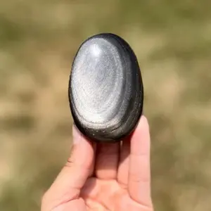 Silversheen Obsidian Palm Stone - Silver Sheen Obsidian Crystal - Polished Obsidian Crystal Palm Stone - Sheen Obsidian Oval Palmstone