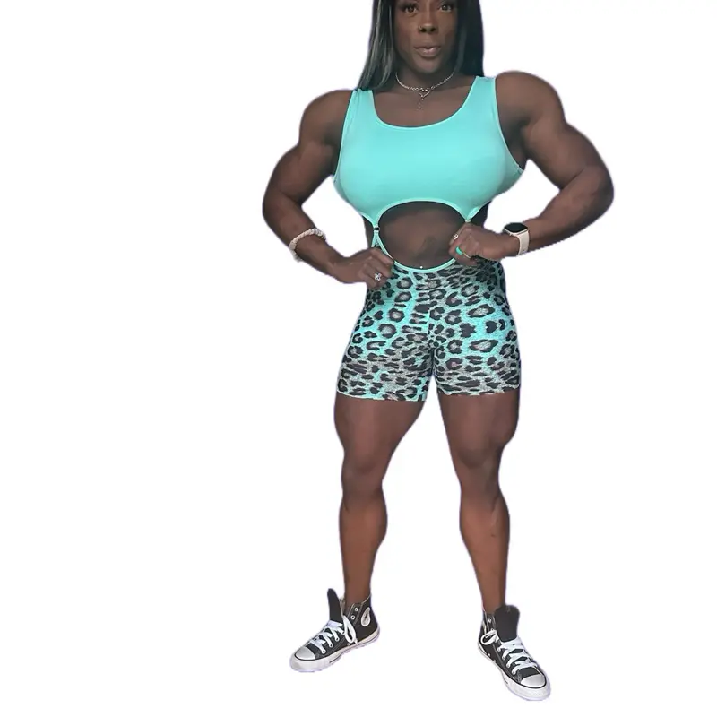 Turquoise Leopard Print Fitness Jumpsuit
