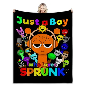 Soft Fuzzy Sprunki Incredibox Blanket Cozy Plush Throw for Bed Couch Multi-Size All-Season Bedspread