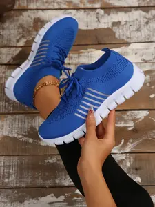 Women's Fashionable Lace Up Mesh Breathable Lightweight Sneakers, Casual Comfortable Sports Running Shoes, All-match Basic Shoes for Daily Wear