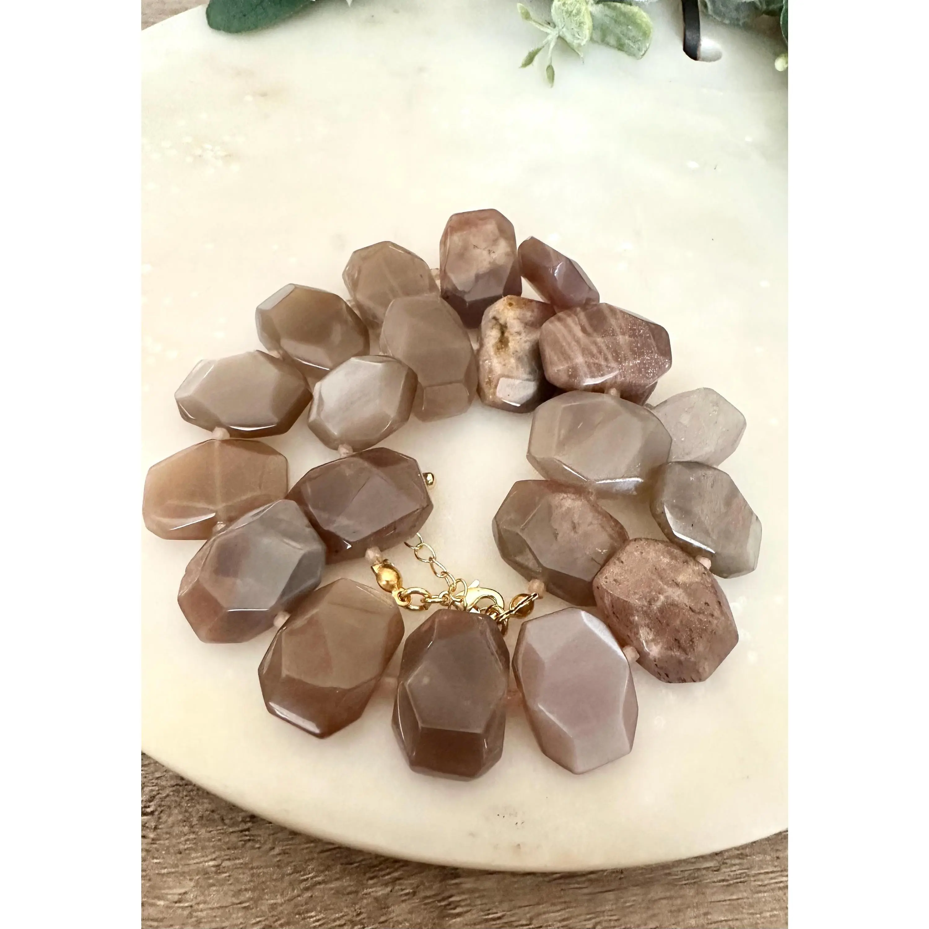 Peach Moonstone Beaded Necklace- Chunky Necklace -Gift-Wedding-Bridesmaid