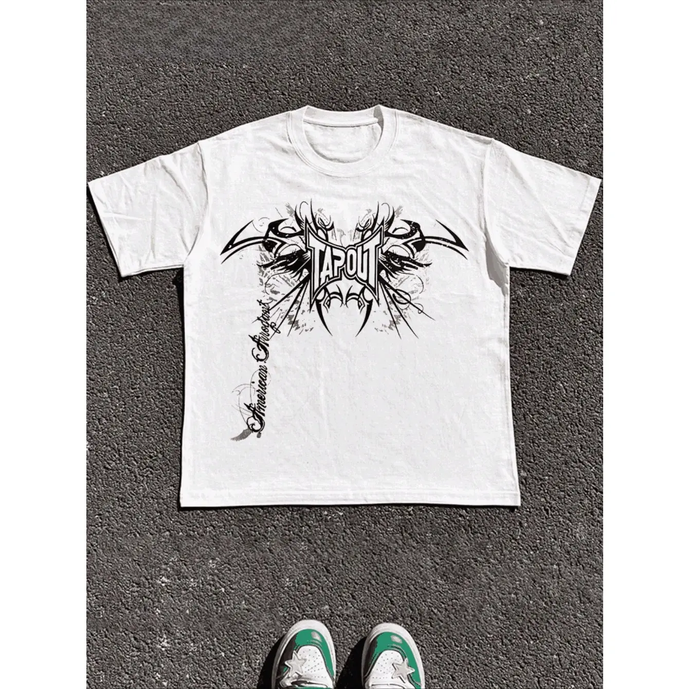 Men's Tapout AOP Graphic Print Graphic T-Shirt - 100% Cotton White Short Sleeve Crew Neck Regular Fit Casual Wear | Soft & Breathable Fabric, Durable Print, Everyday Comfort, Machine Washable, casual streetwear outdoor pavement