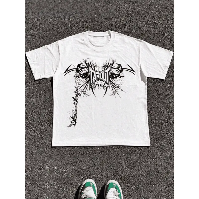Men's Tapout AOP Graphic Print Graphic T-Shirt - 100% Cotton White Short Sleeve Crew Neck Regular Fit Casual Wear | Soft & Breathable Fabric, Durable Print, Everyday Comfort, Machine Washable, casual streetwear outdoor pavement