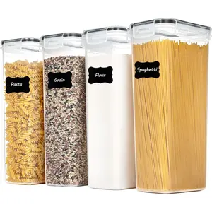 Airtight Food Storage Containers with Lids, 4 PCS 2.8L Pasta Containers for Pantry Organization and Storage, BPA Free Kitchen Canisters for Spaghetti, Flour, Sugar and Noodles, Black