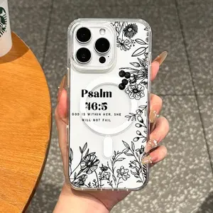 Magnetic Protective Smartphone Casing - Chic, Lightweight Slim-Fit Shockproof Handheld Device Accessory with Black & White Bible Verses, Impact Resistance for iPhone 11/12/13/14/15/16/17 Pro/Pro Max/Plus, Ideal for Soft Girls