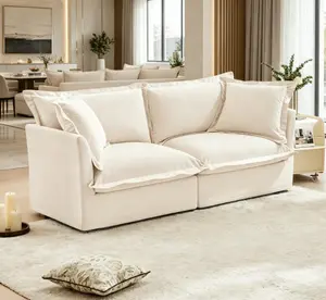 2-Seat Modern Chenille Slipcovered Sofa - Upholstered Cushions, Detachable Cover, Deep-Seat Comfy Furniture for Small Space Apartment Living Room