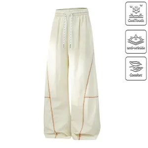 Unisex Wide Leg Parachute Cargo Pants, Cool Touch Anti-Wrinkle Streetwear Trousers