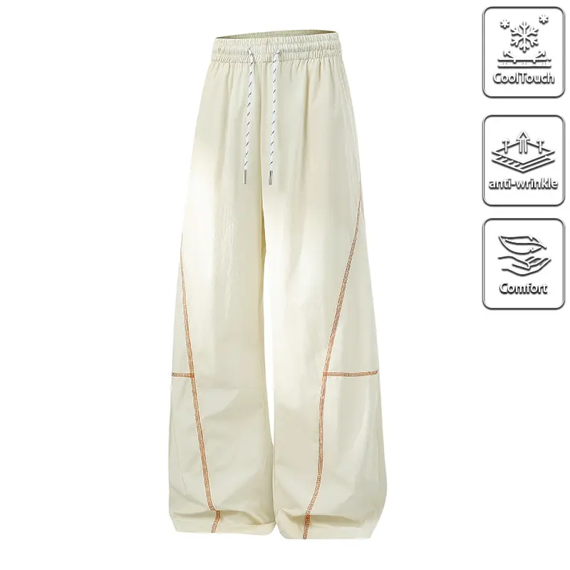 Unisex Wide Leg Parachute Cargo Pants, Cool Touch Anti-Wrinkle Streetwear Trousers