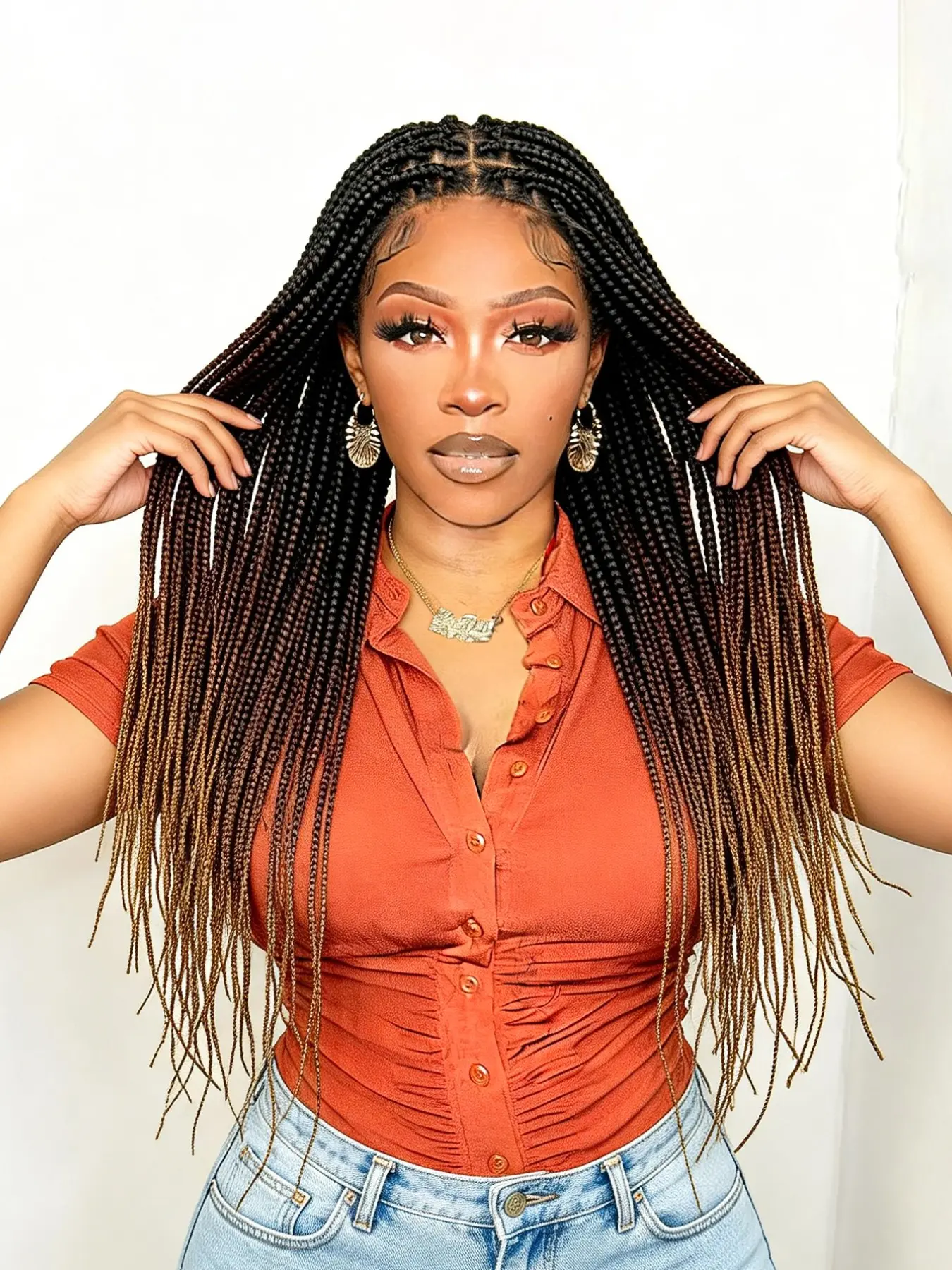24 Inch Full Lace Front Wig, Handmade No Knot Cornrow Braid, Synthetic Braided Wig, Breathable Comfort, Realistic Hairline, High Density Straight Hair, Suitable for Women, Synthetic Wigs