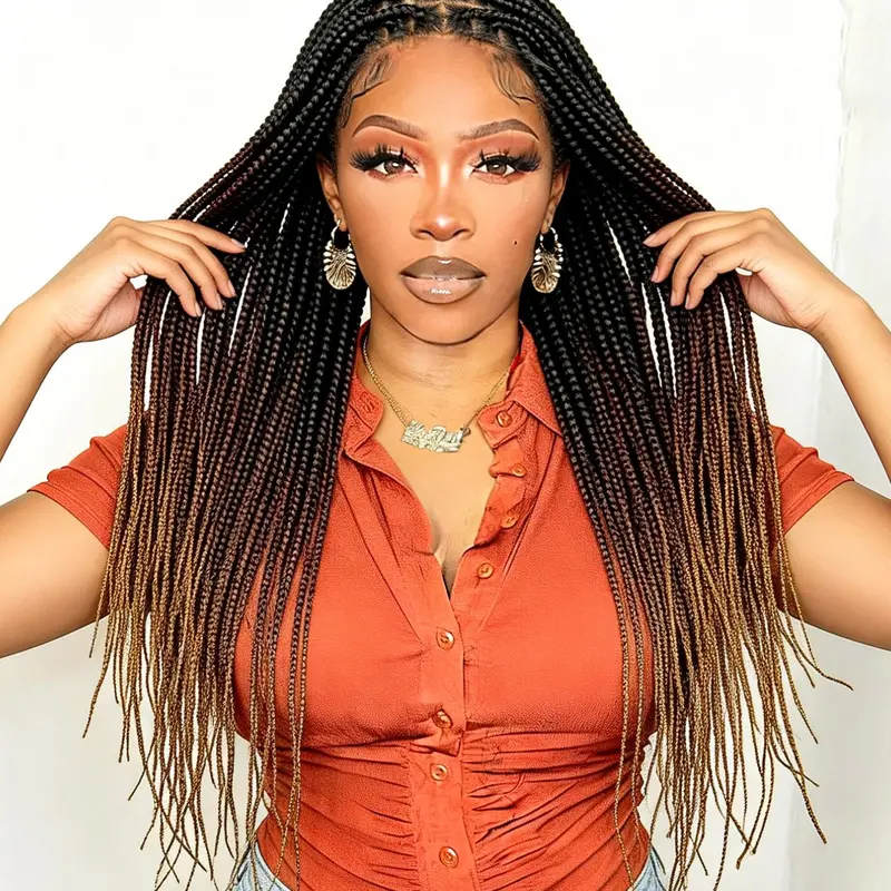 24 Inch Full Lace Front Wig, Handmade No Knot Cornrow Braid, Synthetic Braided Wig, Breathable Comfort, Realistic Hairline, High Density Straight Hair, Suitable for Women, Synthetic Wigs