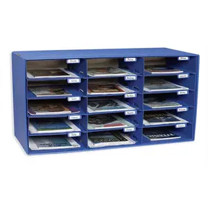 212 MAIN 15-Slot Mail Box Organiser with Name Tabs, Blue Commercial School Furniture Mail Storage Solution