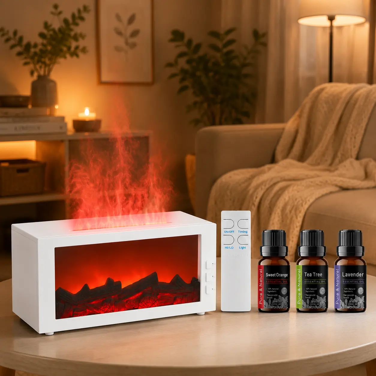 300ml Safe Automatic Fireplace Essential Oil Diffuser | Auto Shut-Off, Timer & Remote Control