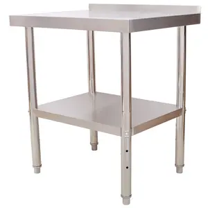 Heavy Duty Stainless Steel Prep Table with Backsplash, Commercial Kitchen Work Table with Adjustable Undershelf, Metal Utility Workstation for Restaurant Garage Laundry Room Stainless Steel Adjustable Worktable