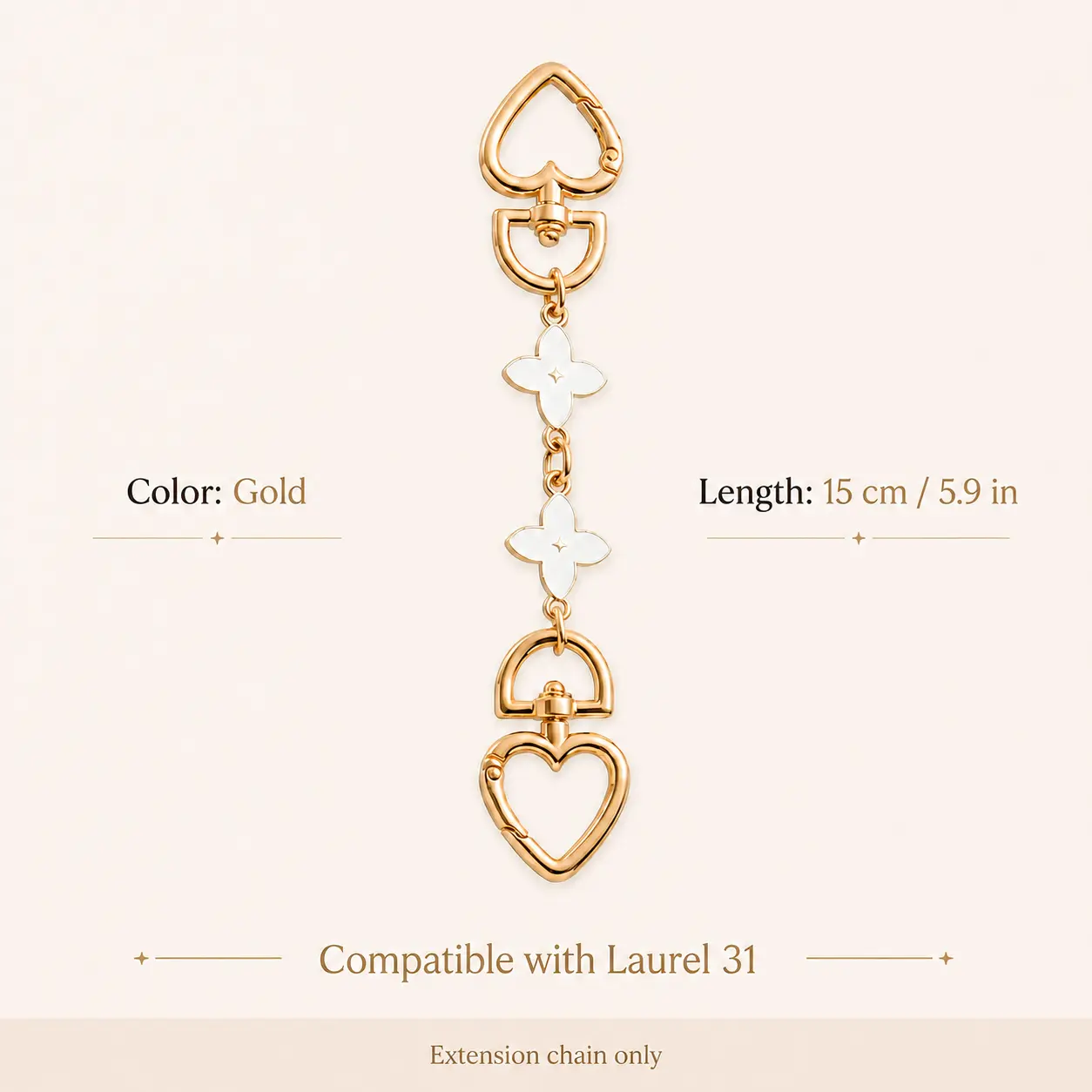 Bag Strap Extender, Chic Metal Chain with Heart Motifs & Enamel Flower Charm, Decorative Metallic Finish Accessory for Daily Use on Handbags & Purses, Compact fashionable Large Neoprene Tote Bag Rivets durable fashion supply acrylic
