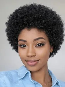 Human Hair For Women Afro Curly Wigs Short Pixie Cut Wig Soft And Bouncy Wig With Bangs