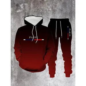 Autumn and Winter Black and Red Gradual Color Change 2024 Hot Selling Men's Street Fashion Hoodie Set