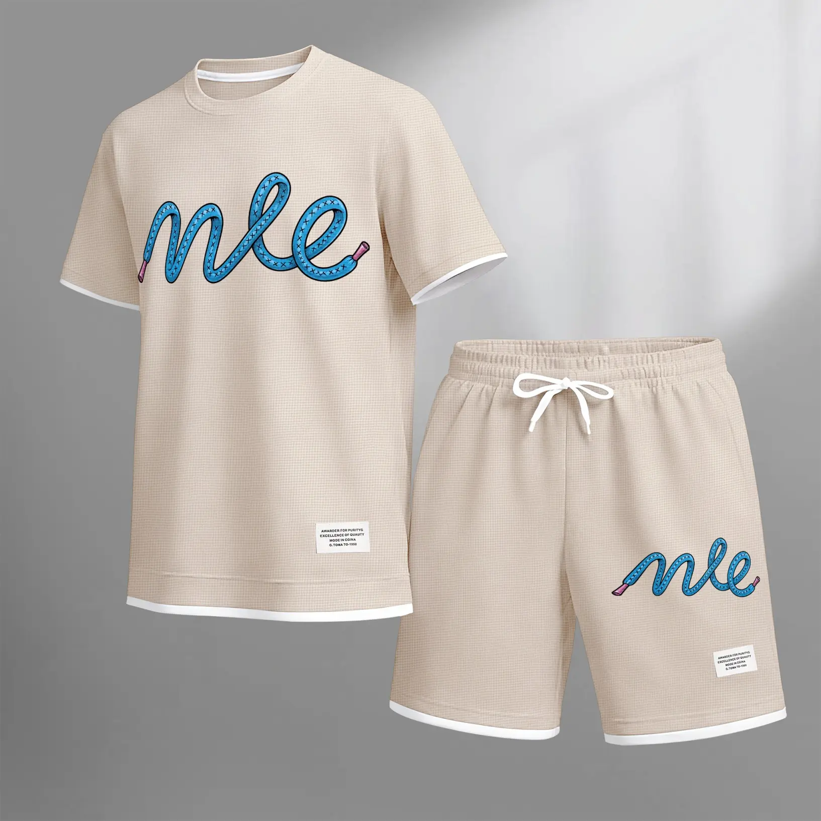 This Men's Classic Logo Drawstring Shorts Set Is Ideal For Spring And Summer. This Casual Summer Set Includes A Short-Sleeved Shirt And Shorts, Suitable For Both Everyday Wear And Workouts.
