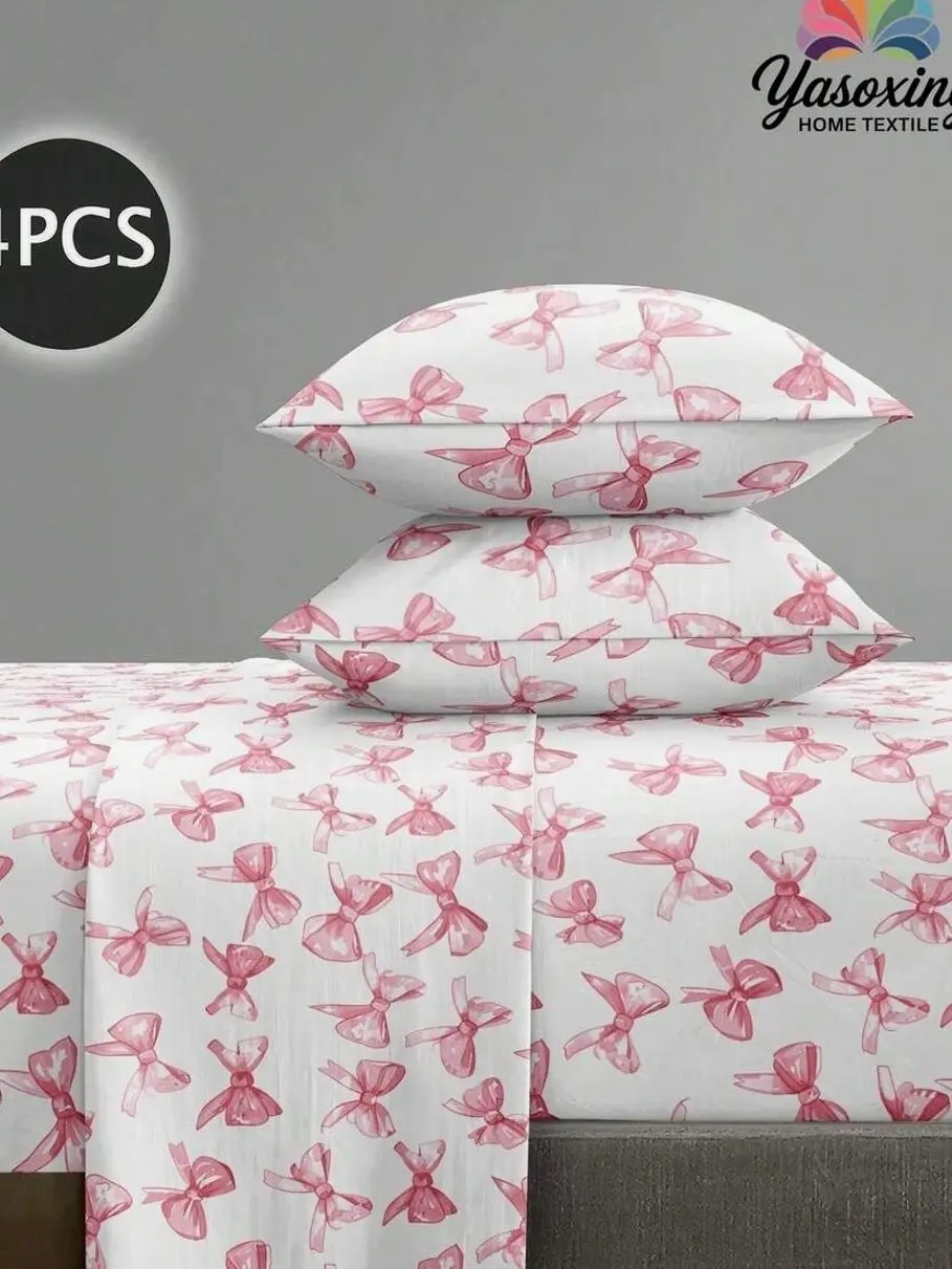Pink Bow Bedding Set Cute Coquette Aesthetic Duvet Cover Soft Korean Style Comforter Bedroom Decor Twin Full Queen King Size Bed Linen