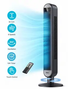 DREO 42" Tower Fans for home, Standing Bladeless Fan with Remote, 90° Oscillating Fan with LED Display, 12H Timer, 6 Speeds, 4 Modes, 26 ft/S High Velocity, 28dB Ultra Quiet Bedroom Fans