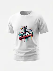 Men's Dynamic Soccer T-Shirt, Player Print Short Sleeve, Casual Daily Wear and Outdoor Sports, Sporty Style, Fitted Design