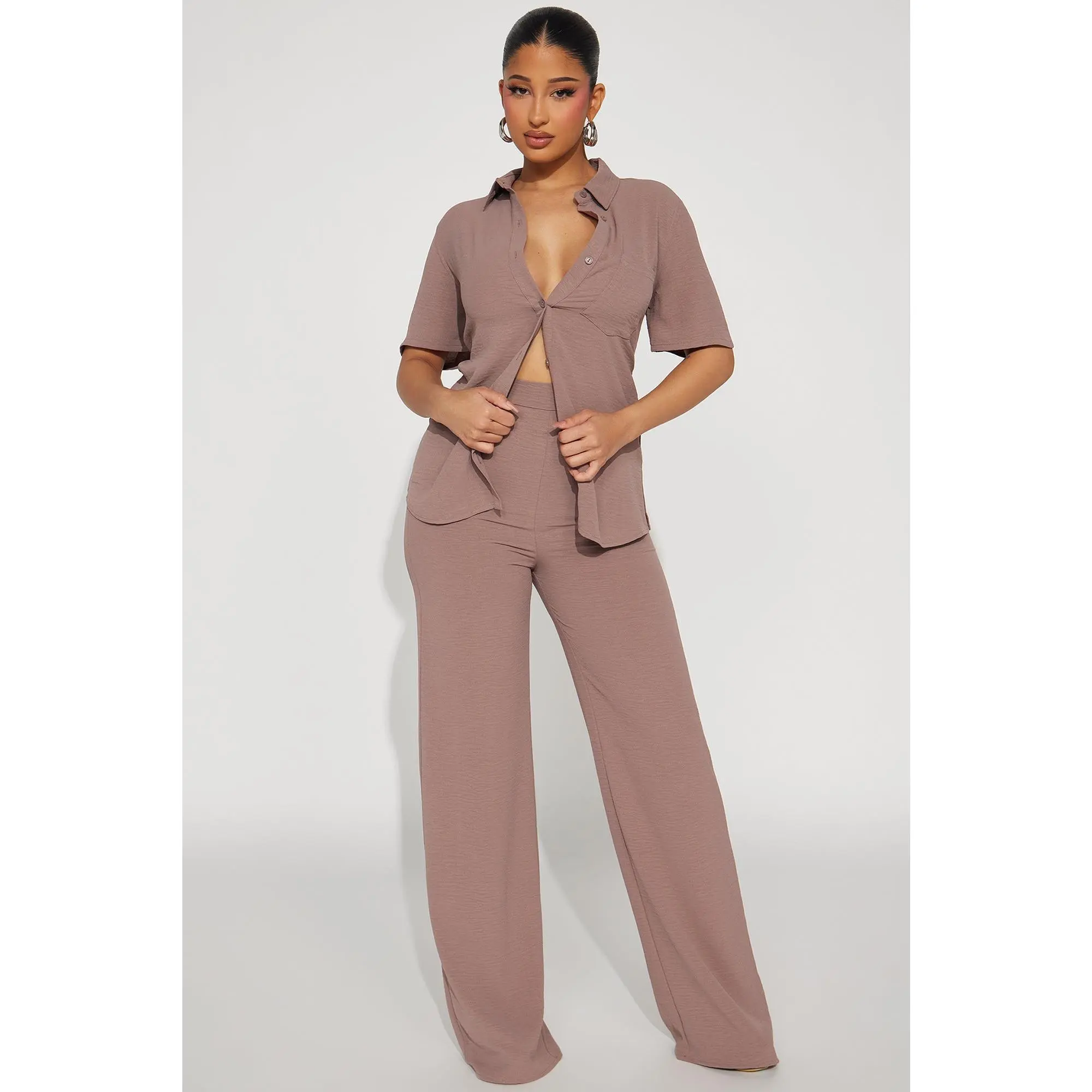 Makenzie Short Sleeve Pant Set - Mocha