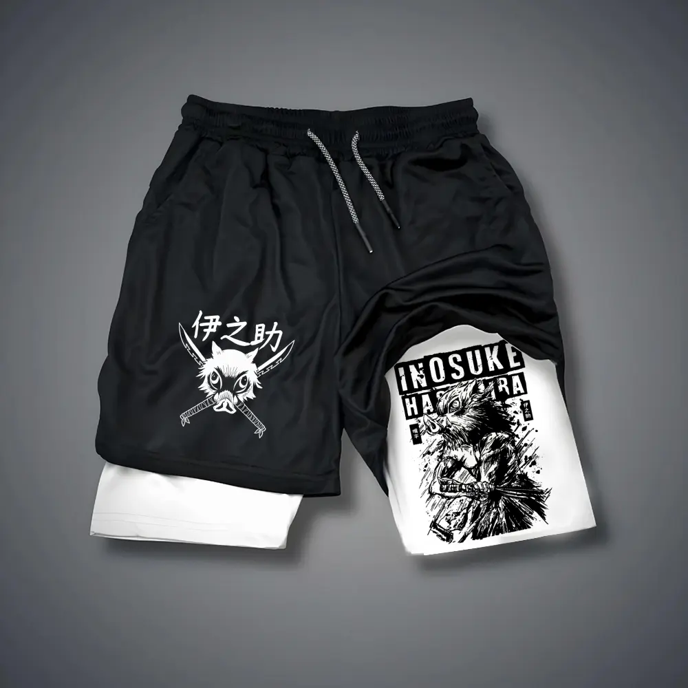 Demon Slayer Hashibira Inosuke 80s 90s summer men shorts for men jorts outfit men graphic shorts Double-layer sports shorts Comfortable short shorts summer