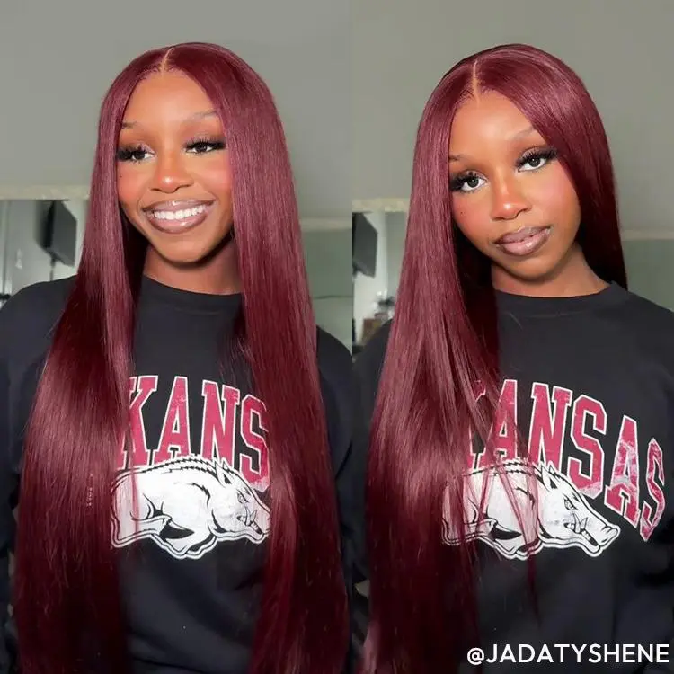 [Summer Musts] Wiggins Hair Cherry Cola Red Color Glueless Human Hair Wigs Straight Wig 5x7 Lace Closure Human Hair Pre Cut Pre Plucked Ready to Go Glueless Wigs #WeeklyDeals #tiktokshopmemorialday