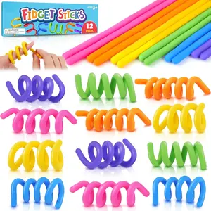 X-SRT13 Fidget Toys Sensory Sticks for Kids: 12 Pack Sensory Toys for Kids with Autism Calm Down - Quiet Fidgets Sticks for Students Classroom Prizes - Creative Party Favors Road Trip Essentials