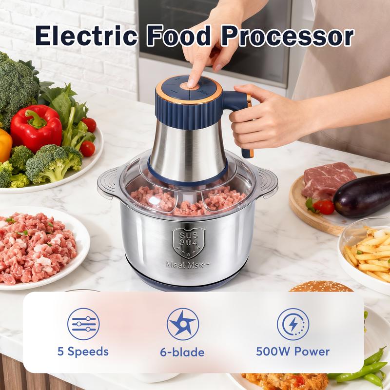 Meat Max Electric Chopper, 4L Mixing Bowl, 5 Speed Settings, 500W Meat Grinder for Meat, Fruits, Vegetables & Baby Food