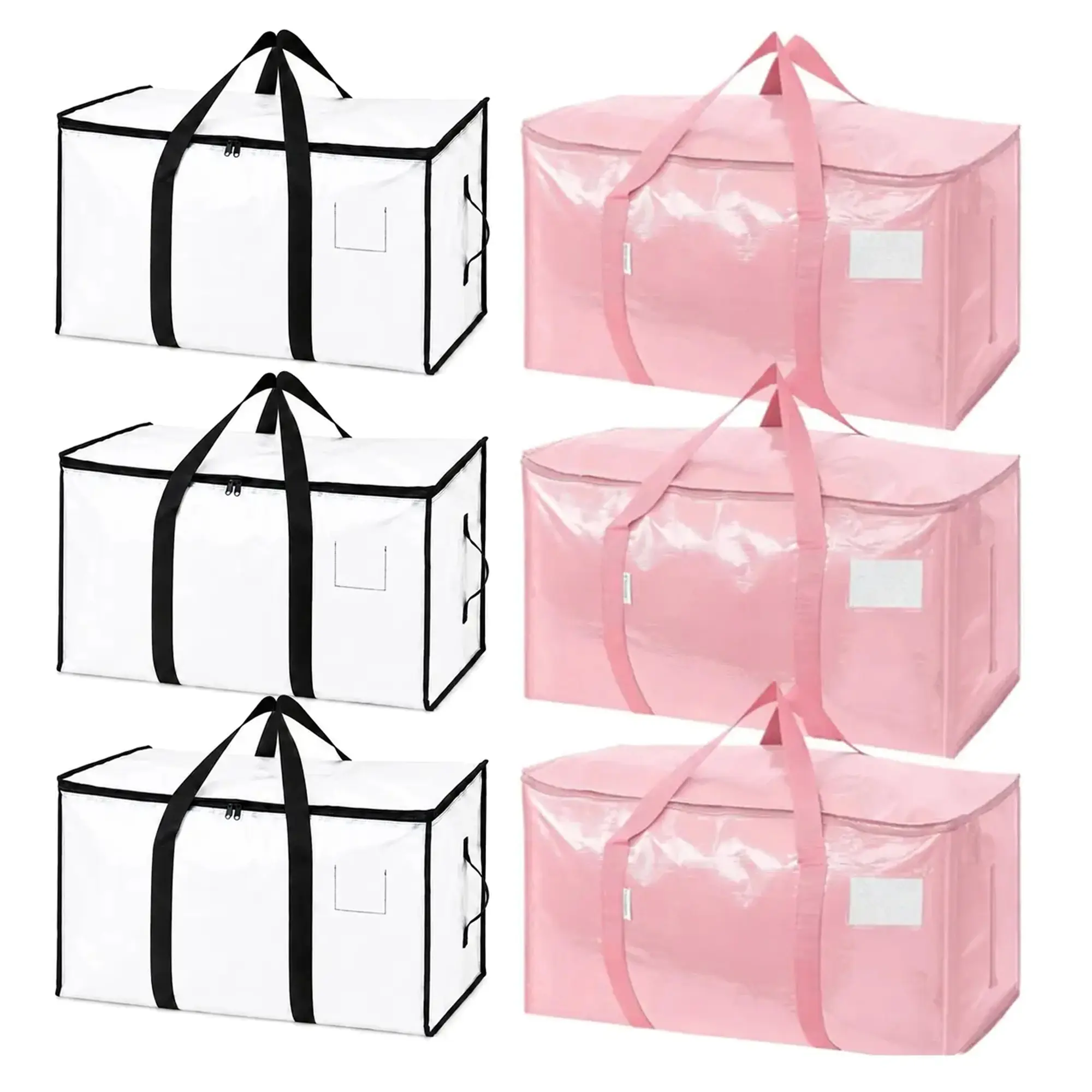 6 Pack Heavy Duty Moving Bags, Extra Large Storage Totes with Strong Zippers & Wrap Around Handles, Reusable Moving Box Alternative for Clothes, Blankets, Pillows, Books & Toys, Foldable Storage Bags for Home, College Dorm & Travel