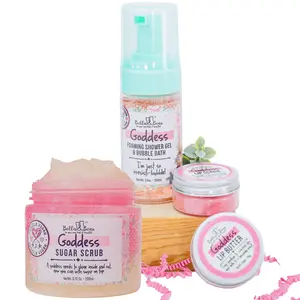 Bella & Bear Goddess Tropical Scented 2 in 1 Foaming Shower Gel & Bubble Bath, Lip Care Set, & Moisturizing Exfoliating Body Scrub Gift Set