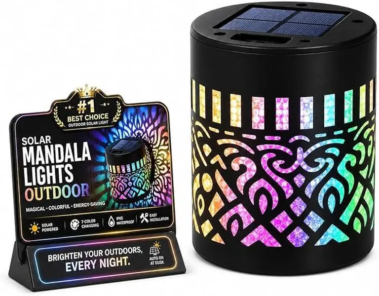Premium Iron Mandala RGB LED Solar Light - Heavy-Duty Waterproof Outdoor Wall Accessory, No-Outlets Cabin Decor for Nature Lovers, Camping & Hiking, Led Outdoor Lighting, Outdoor Led
