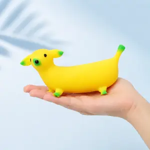 Banana Dog Squishy Toy, Soft TPR Stretchy Fidget Stress Relief Squeeze Toy, Funny Banana Puppy Desk Toy for Sensory Play, 1 Count