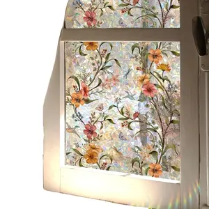 Colorful Floral Privacy Window Film, Decorative Rainbow Glass Sticker, Plastic Material, One-Time Use, Home and Office Decoration, Window Privacy Films