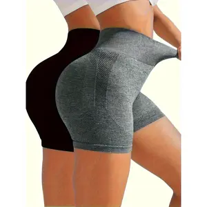 2pcs Women's Seamless High-Waist Yoga Shorts - Tummy Control And Butt-Lifting Shaping Underwear, Breathable High-Elastic Fabric, Machine Washable, Casual Solid Color High-Waist Shorts