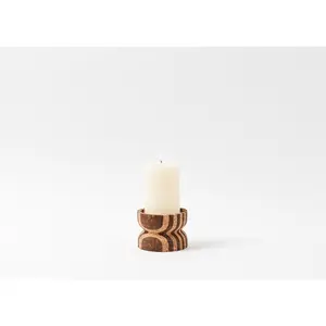 Anni Short Striped Cork Candle Holder