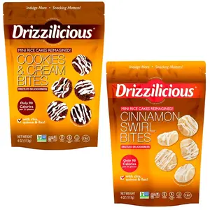 Drizzilicious Cookies & Cream & Cinnamon Swirl Flavors Mini Rice Cakes Duo Pack – Vegan Gluten-Free Allergen-Free Snacks for Adults & Kids 4 oz Bags Pack of 2