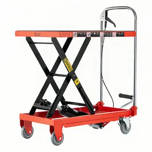 DONEXT Hydraulic Lift Table Cart 500lbs Load Capacity 28.5Inch Lifting Height Single Scissor Lift Table with Non-Slip Pads & 4 Wheels for Material Handling & Transportation Red
