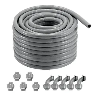 VEVOR 1/2 - Inch Flexible Electrical Conduit, 100 ft, PVC Liquid - Tight Conduit Non - Metallic with 5 Straight and 5 90 - Degree Conduit Connector Fittings, for Air Conditioning Motor Controller Pump, IP65VEVOR Super Brand Day