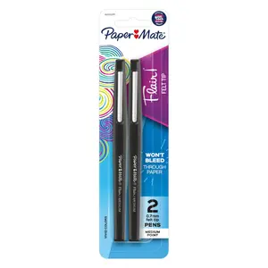 Flair Felt Tip Pens - Black, Medium Point (0.7mm), 2 Pack for Crisp and Reliable Writing