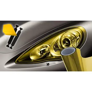 Air-Tint Extra-Wide Headlight Taillight Vinyl Tint Wrap 16 Inch x 48 Inch Roll Including Yellow Detailer  & 2X Black Felt Edge Decals ( Yellow)