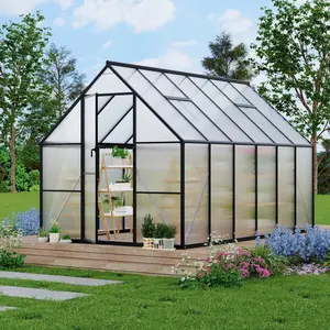 Garvee 8x12 FT Polycarbonate Greenhouse, Heavy Duty Walk-in Greenhouses  with Roof Vent and Quick Setup Structure for Outdoor All Season, Black