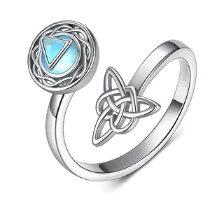 Moonstone Celtic Knot Adjustable Ring for Women, Open sterling Silver Style Boho Vintage Jewelry For Patrick's Day/Anniversary  Birthday Mother's Day Christmas Gift