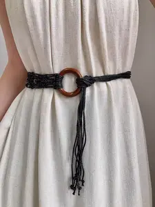 Women's Vintage Dress Belt, Retro Decorative Waist Rope, Versatile Knitted Beaded Sash, High-End Leather Belt for Daily Wear, Wearable Belt, Pu Leather Belt, Stylish Belts