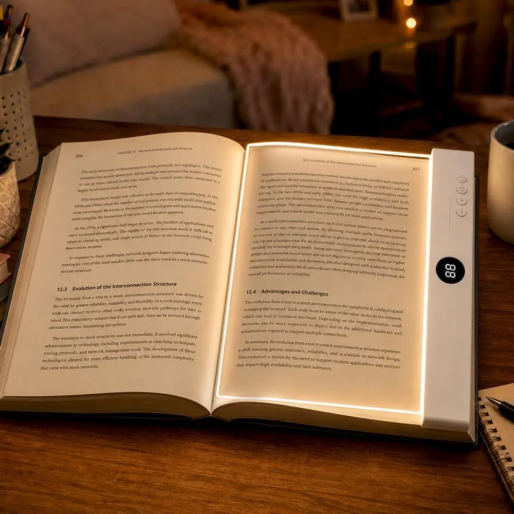 Rechargeable Flat LED Page Reading Light - Normal White, Dimmable, Brightness Control, Ideal for Bedroom Use, Light Dimmable