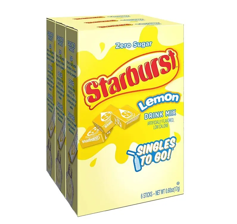 Starburst Singles To Go Powdered Drink Mix, Lemon, 3 Boxes with 6 Packets Each - 18 Total Servings, Sugar-Free Drink Powder, Just Add Water, 6 count (Pack of 3)
